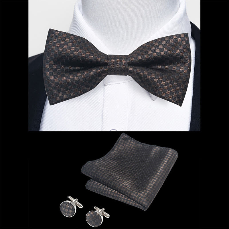 Set da 3 pezzi con papillon in tessuto testurizzato, gemelli e fazzoletto da taschino da uomo - image 103