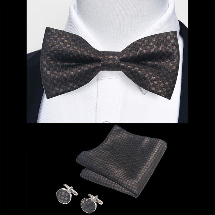 Set da 3 pezzi con papillon in tessuto testurizzato, gemelli e fazzoletto da taschino da uomo - image 103