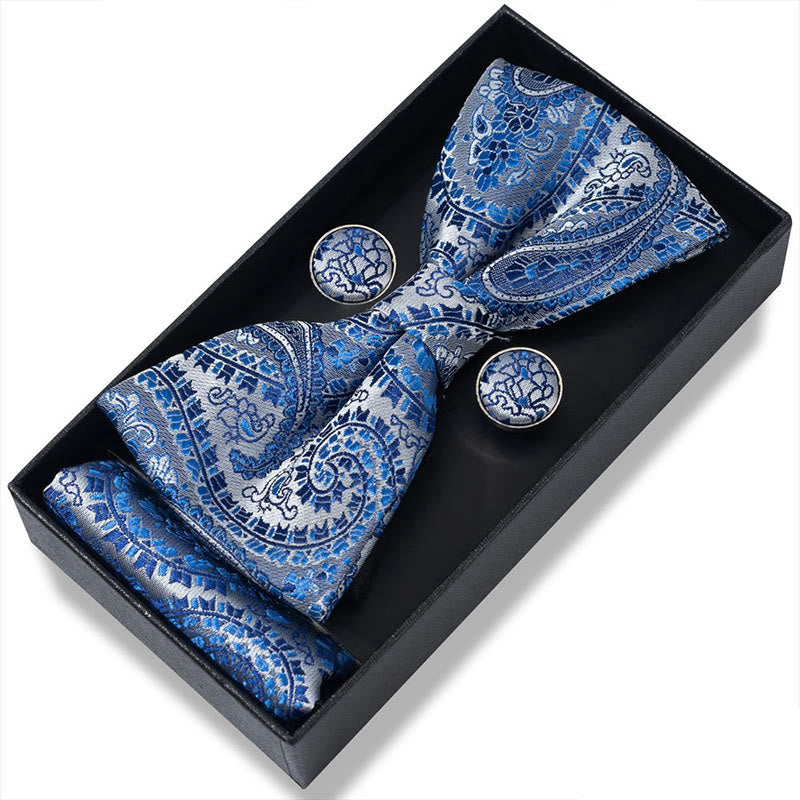 Set da 3 pezzi con papillon in tessuto testurizzato, gemelli e fazzoletto da taschino da uomo - Stile n. 43 - image 84