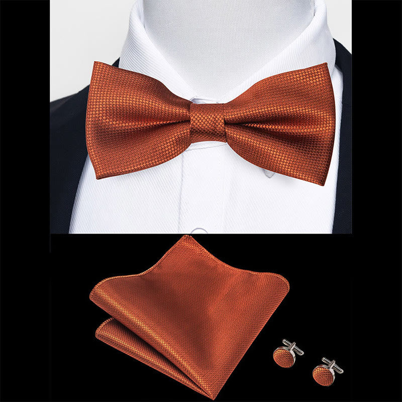 Set da 3 pezzi con papillon in tessuto testurizzato, gemelli e fazzoletto da taschino da uomo - image 59