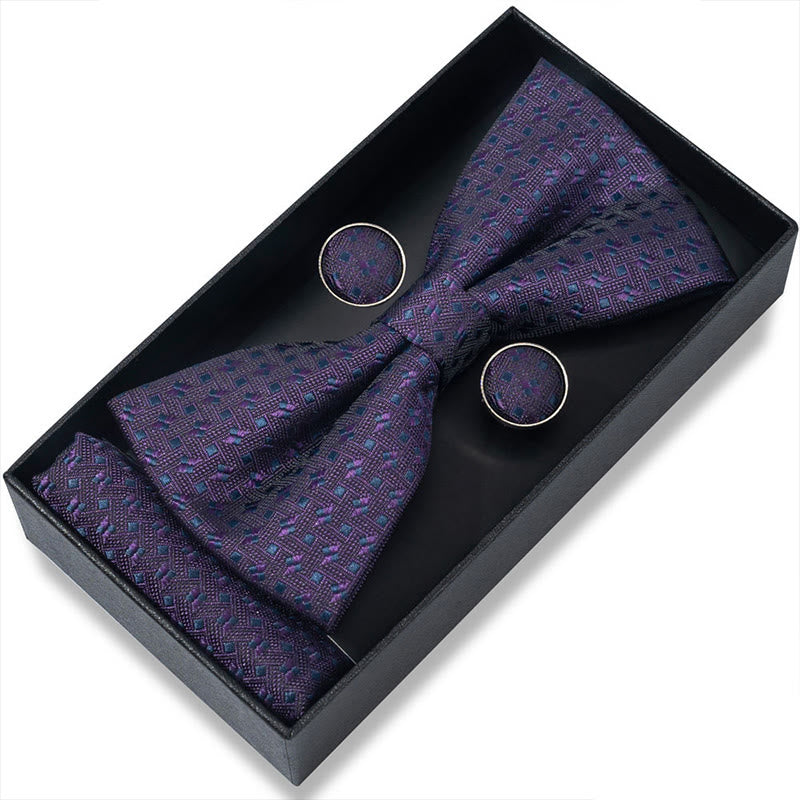 Set da 3 pezzi con papillon in tessuto testurizzato, gemelli e fazzoletto da taschino da uomo - Stile n. 53 - image 104