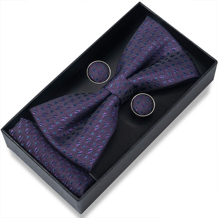 Set da 3 pezzi con papillon in tessuto testurizzato, gemelli e fazzoletto da taschino da uomo - Stile n. 53 - image 104
