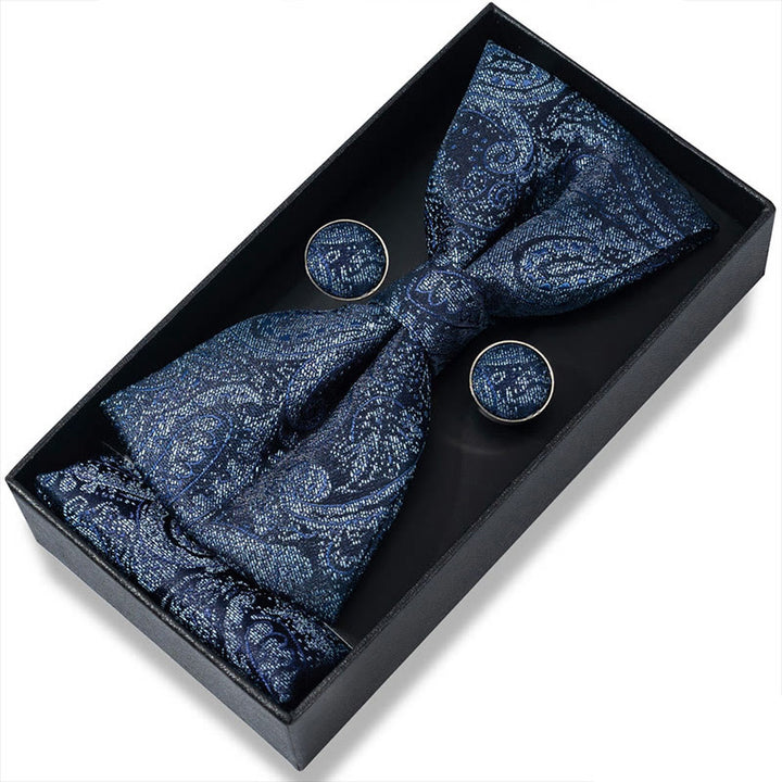 Set da 3 pezzi con papillon in tessuto testurizzato, gemelli e fazzoletto da taschino da uomo - Stile n. 7 - image 12