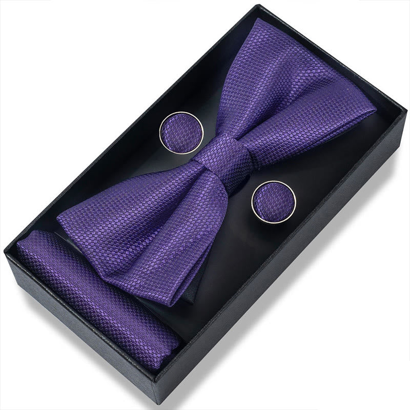 Set da 3 pezzi con papillon in tessuto testurizzato, gemelli e fazzoletto da taschino da uomo - Stile n. 48 - image 94