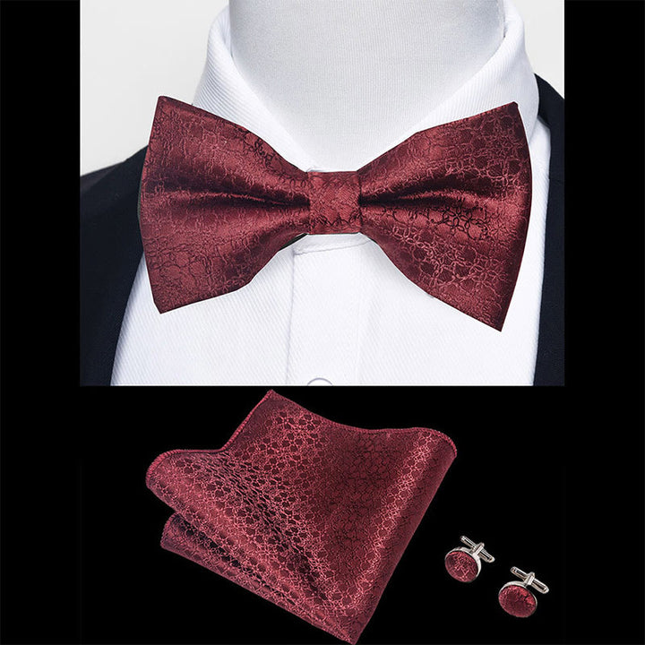 Set da 3 pezzi con papillon in tessuto testurizzato, gemelli e fazzoletto da taschino da uomo - image 41