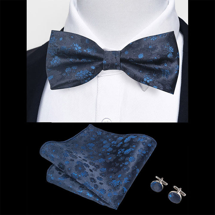 Set da 3 pezzi con papillon in tessuto testurizzato, gemelli e fazzoletto da taschino da uomo - image 15