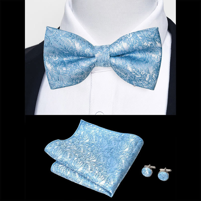 Set da 3 pezzi con papillon in tessuto testurizzato, gemelli e fazzoletto da taschino da uomo - image 83
