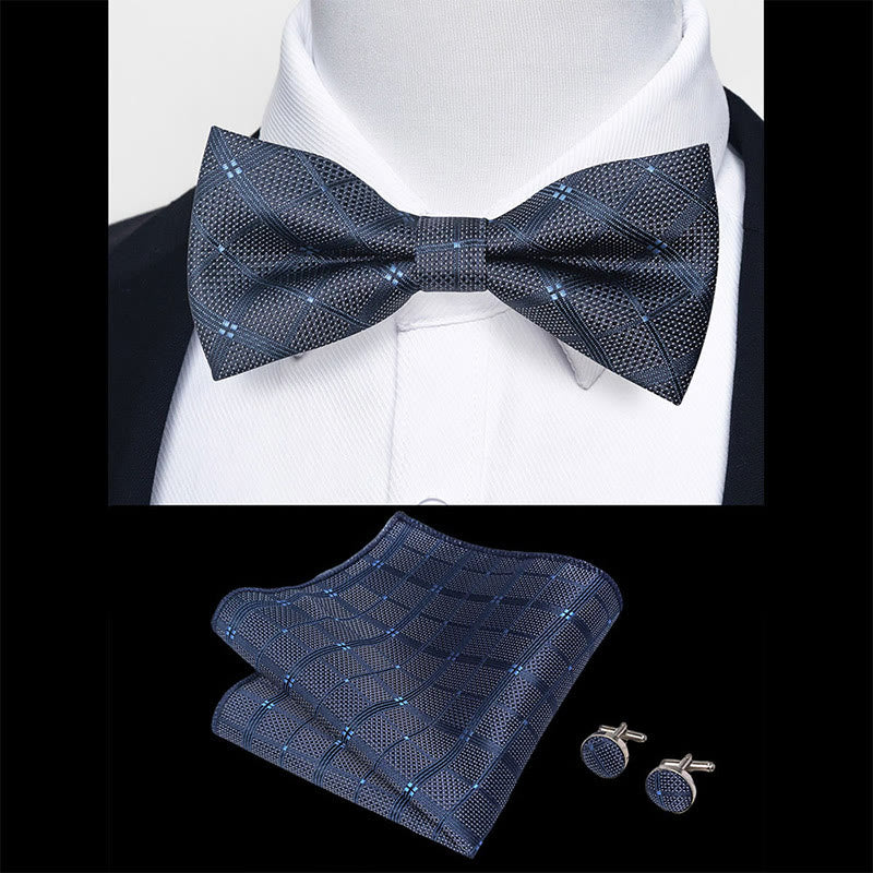 Set da 3 pezzi con papillon in tessuto testurizzato, gemelli e fazzoletto da taschino da uomo - image 11