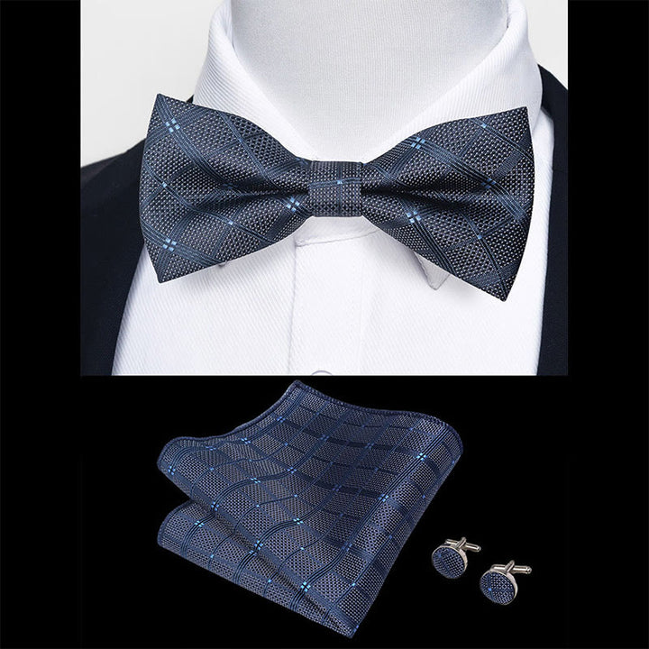 Set da 3 pezzi con papillon in tessuto testurizzato, gemelli e fazzoletto da taschino da uomo - image 11