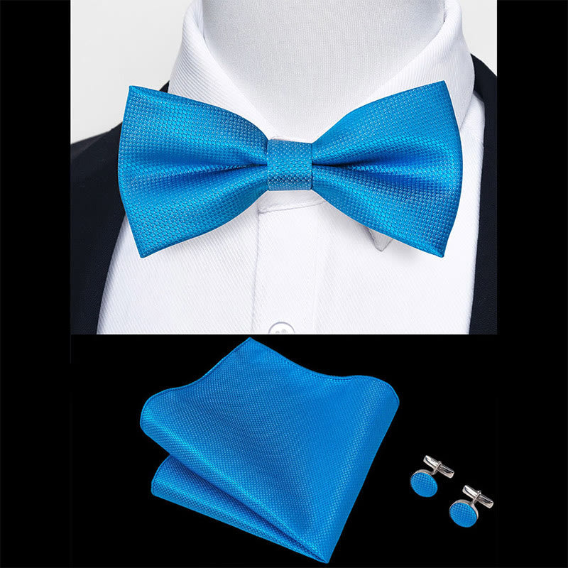 Set da 3 pezzi con papillon in tessuto testurizzato, gemelli e fazzoletto da taschino da uomo - image 81