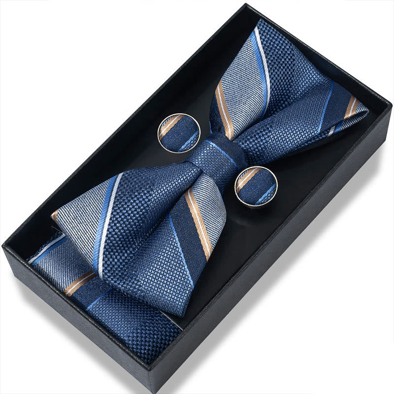 Set da 3 pezzi con papillon in tessuto testurizzato, gemelli e fazzoletto da taschino da uomo - Stile n. 51 - image 100