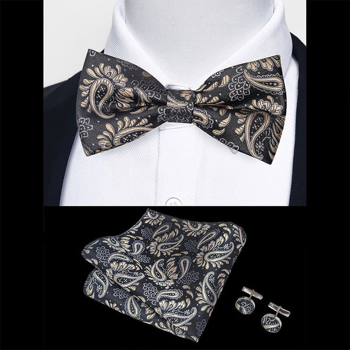Set da 3 pezzi con papillon in tessuto testurizzato, gemelli e fazzoletto da taschino da uomo - image 77