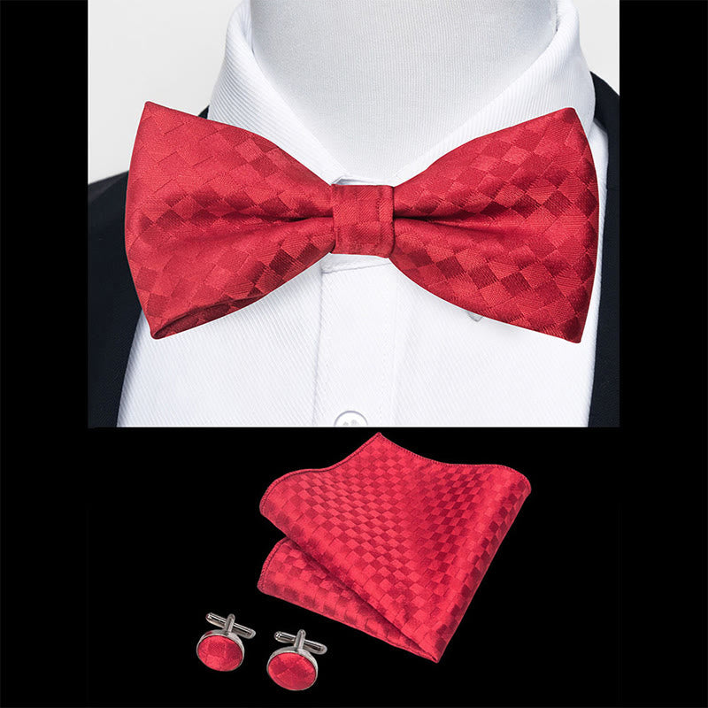 Set da 3 pezzi con papillon in tessuto testurizzato, gemelli e fazzoletto da taschino da uomo - image 33