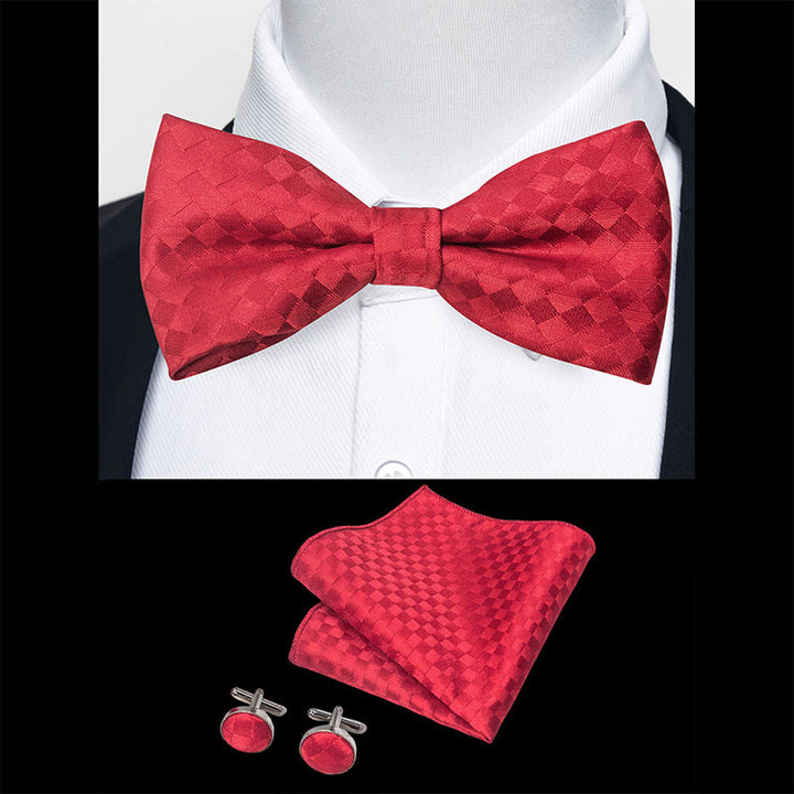 Set da 3 pezzi con papillon in tessuto testurizzato, gemelli e fazzoletto da taschino da uomo - image 33