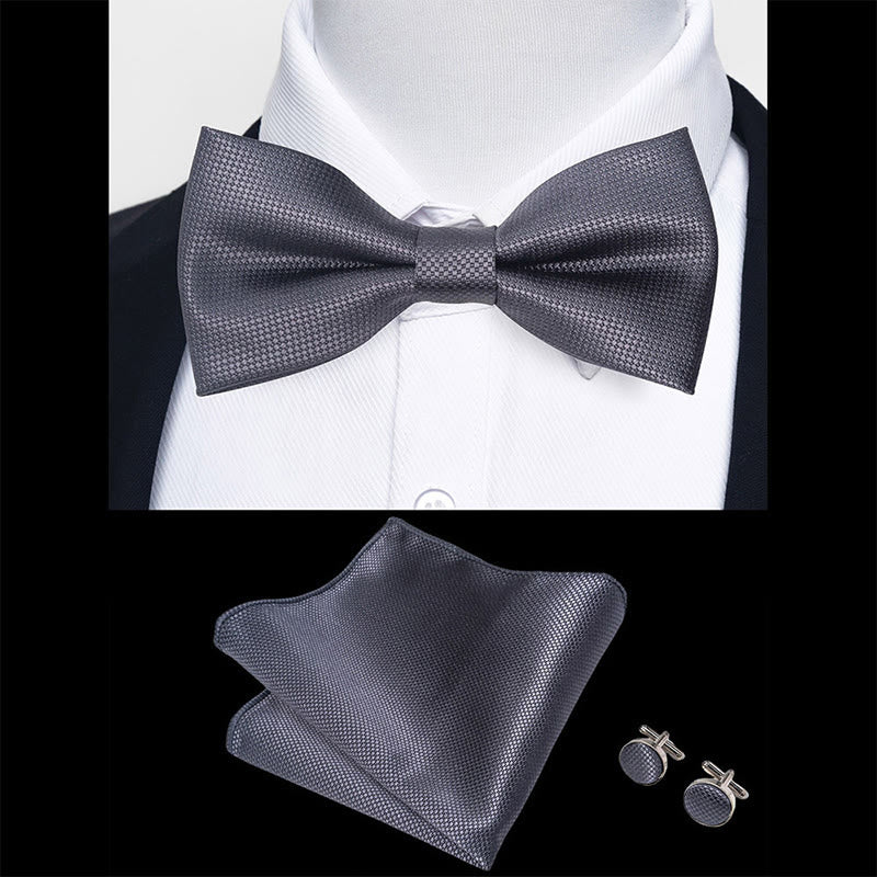 Set da 3 pezzi con papillon in tessuto testurizzato, gemelli e fazzoletto da taschino da uomo - image 73