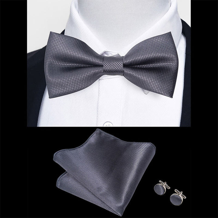 Set da 3 pezzi con papillon in tessuto testurizzato, gemelli e fazzoletto da taschino da uomo - image 73