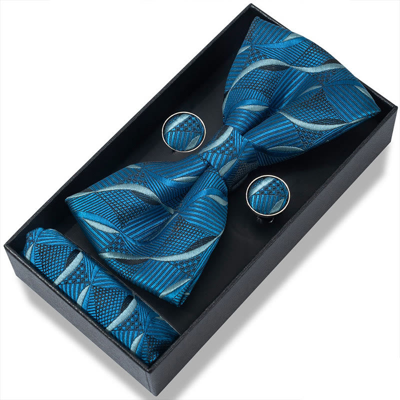 Set da 3 pezzi con papillon in tessuto testurizzato, gemelli e fazzoletto da taschino da uomo - Stile n. 46 - image 90