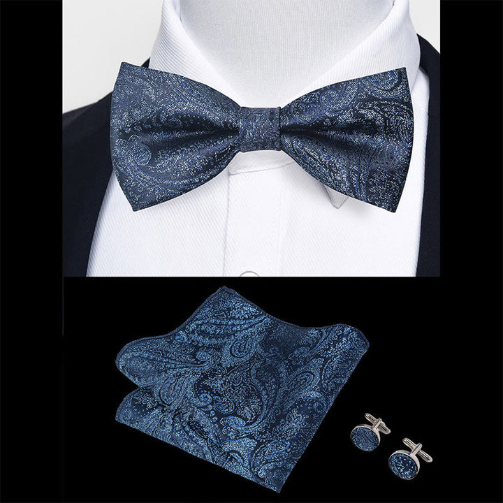 Set da 3 pezzi con papillon in tessuto testurizzato, gemelli e fazzoletto da taschino da uomo - image 13