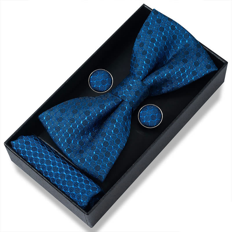 Set da 3 pezzi con papillon in tessuto testurizzato, gemelli e fazzoletto da taschino da uomo - Stile n. 40 - image 78
