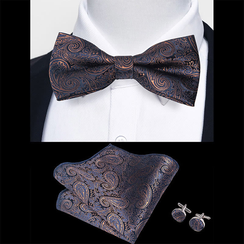 Set da 3 pezzi con papillon in tessuto testurizzato, gemelli e fazzoletto da taschino da uomo - image 1