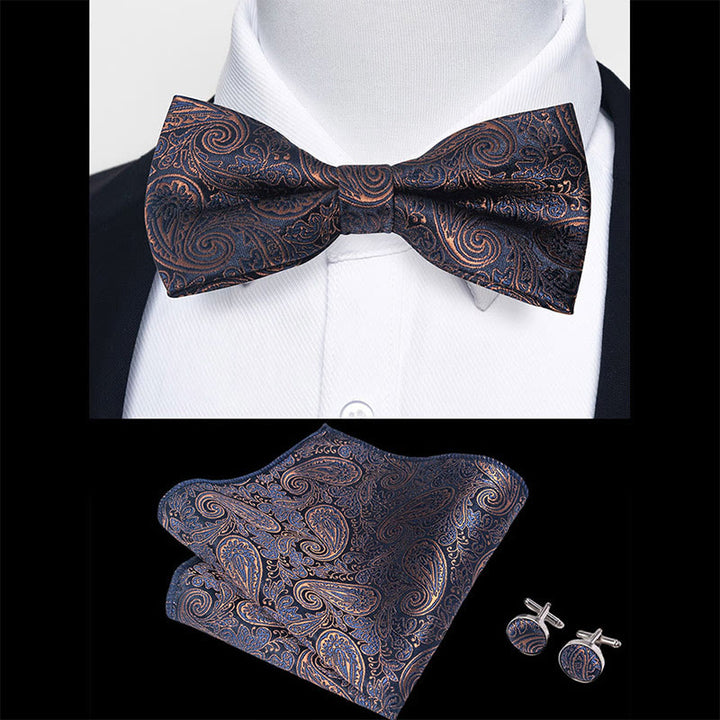 Set da 3 pezzi con papillon in tessuto testurizzato, gemelli e fazzoletto da taschino da uomo - image 1