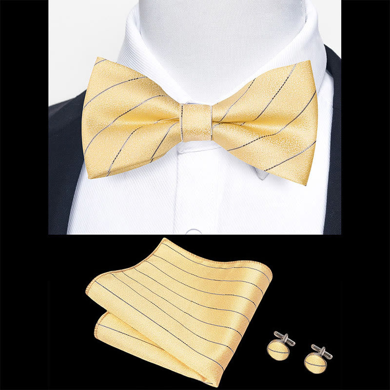 Set da 3 pezzi con papillon in tessuto testurizzato, gemelli e fazzoletto da taschino da uomo - image 47