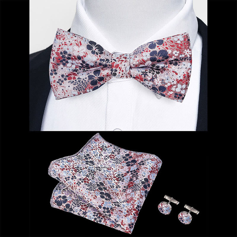 Set da 3 pezzi con papillon in tessuto testurizzato, gemelli e fazzoletto da taschino da uomo - image 97