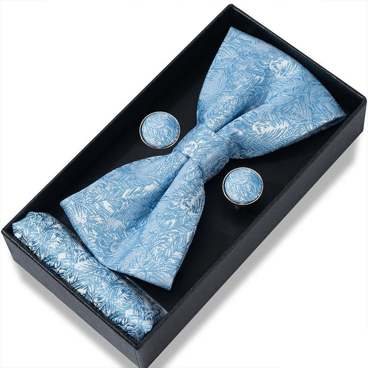 Set da 3 pezzi con papillon in tessuto testurizzato, gemelli e fazzoletto da taschino da uomo - Stile n. 42 - image 82