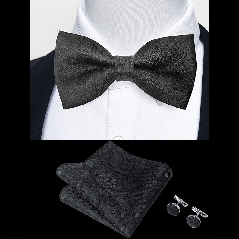 Set da 3 pezzi con papillon in tessuto testurizzato, gemelli e fazzoletto da taschino da uomo - image 3