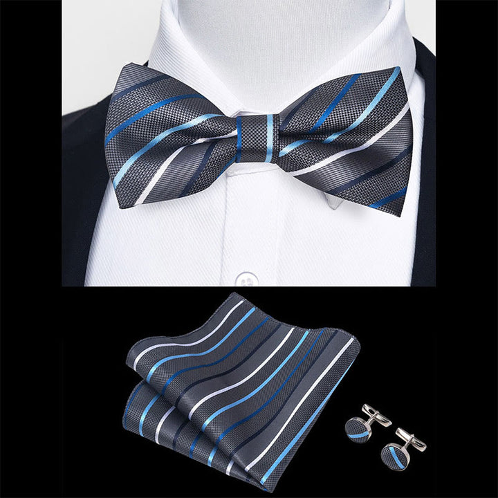 Set da 3 pezzi con papillon in tessuto testurizzato, gemelli e fazzoletto da taschino da uomo - image 75