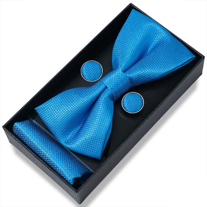 Set da 3 pezzi con papillon in tessuto testurizzato, gemelli e fazzoletto da taschino da uomo - Stile n. 41 - image 80