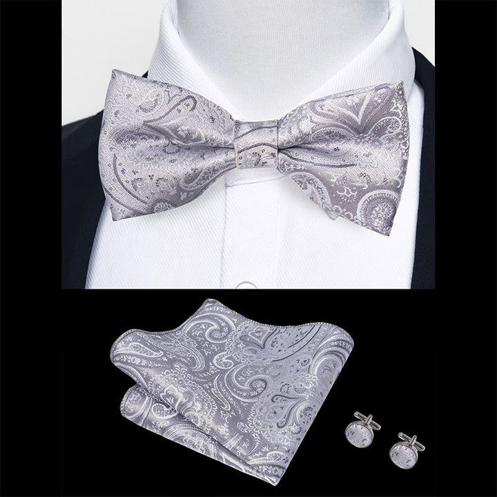 Set da 3 pezzi con papillon in tessuto testurizzato, gemelli e fazzoletto da taschino da uomo - image 69
