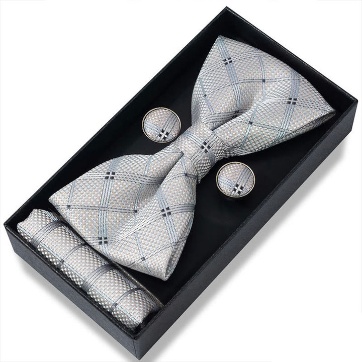 Set da 3 pezzi con papillon in tessuto testurizzato, gemelli e fazzoletto da taschino da uomo - Stile n. 34 - image 66
