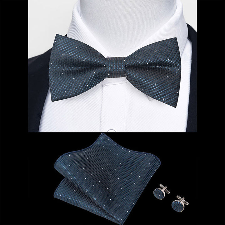 Set da 3 pezzi con papillon in tessuto testurizzato, gemelli e fazzoletto da taschino da uomo - image 21