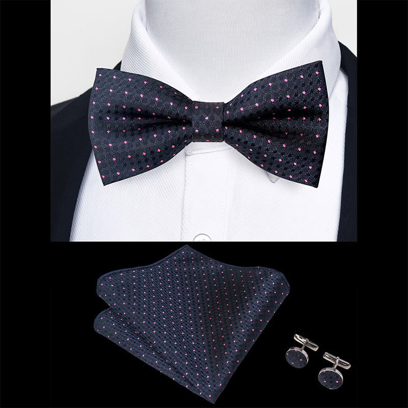 Set da 3 pezzi con papillon in tessuto testurizzato, gemelli e fazzoletto da taschino da uomo - image 19