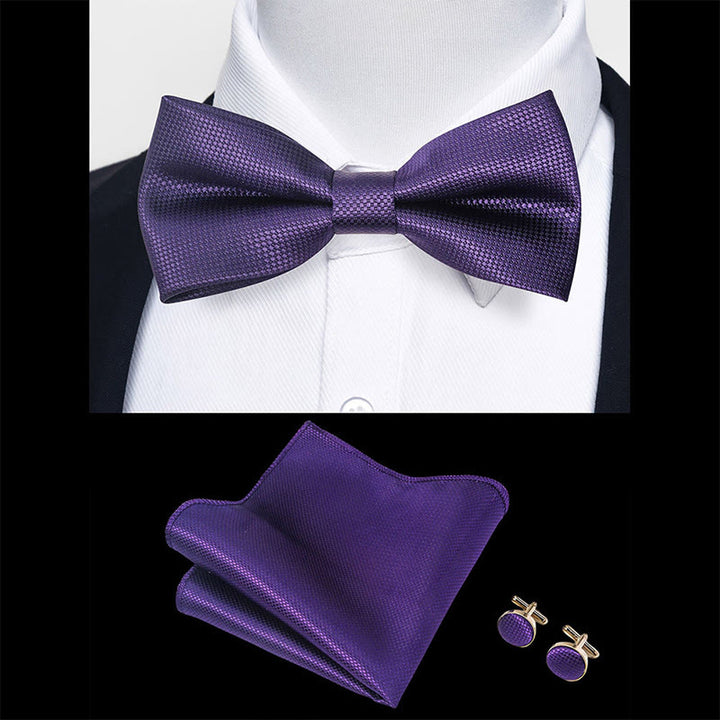 Set da 3 pezzi con papillon in tessuto testurizzato, gemelli e fazzoletto da taschino da uomo - image 95