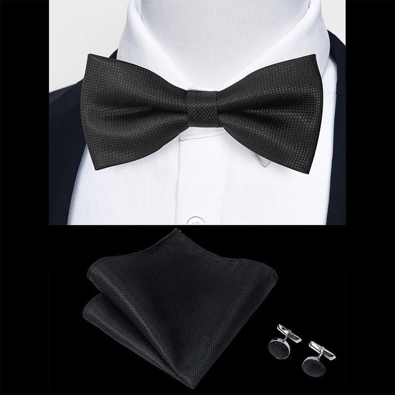 Set da 3 pezzi con papillon in tessuto testurizzato, gemelli e fazzoletto da taschino da uomo - image 5