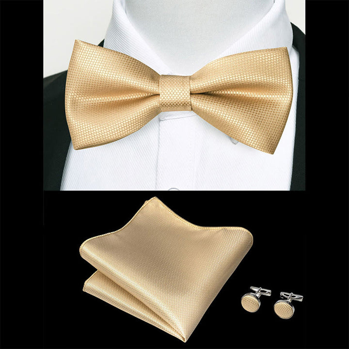 Set da 3 pezzi con papillon in tessuto testurizzato, gemelli e fazzoletto da taschino da uomo - image 49