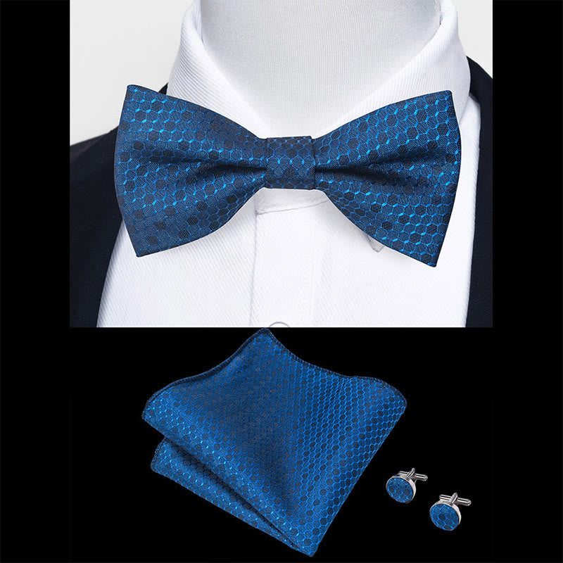 Set da 3 pezzi con papillon in tessuto testurizzato, gemelli e fazzoletto da taschino da uomo - image 79