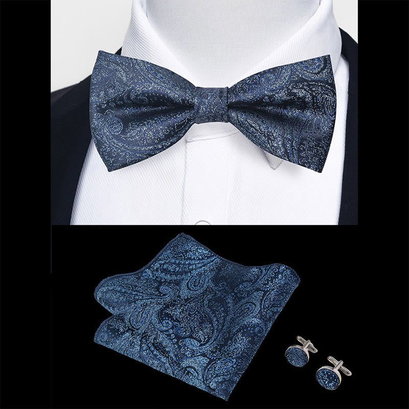 Set da 3 pezzi con papillon in tessuto testurizzato, gemelli e fazzoletto da taschino da uomo - image 13