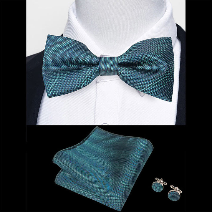 Set da 3 pezzi con papillon in tessuto testurizzato, gemelli e fazzoletto da taschino da uomo - image 29