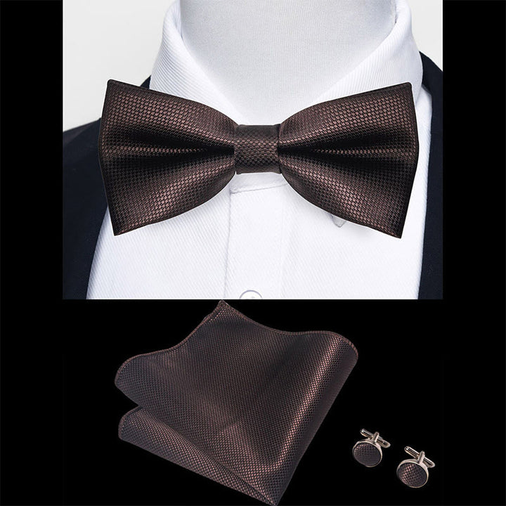 Set da 3 pezzi con papillon in tessuto testurizzato, gemelli e fazzoletto da taschino da uomo - image 57