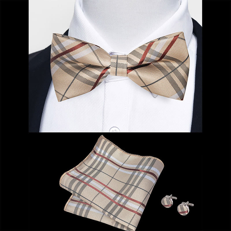 Set da 3 pezzi con papillon in tessuto testurizzato, gemelli e fazzoletto da taschino da uomo - image 53
