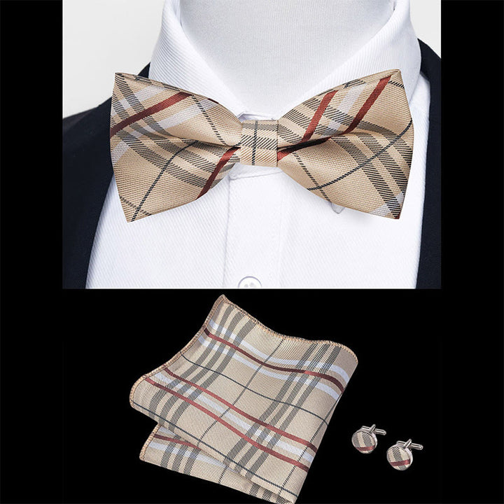 Set da 3 pezzi con papillon in tessuto testurizzato, gemelli e fazzoletto da taschino da uomo - image 53
