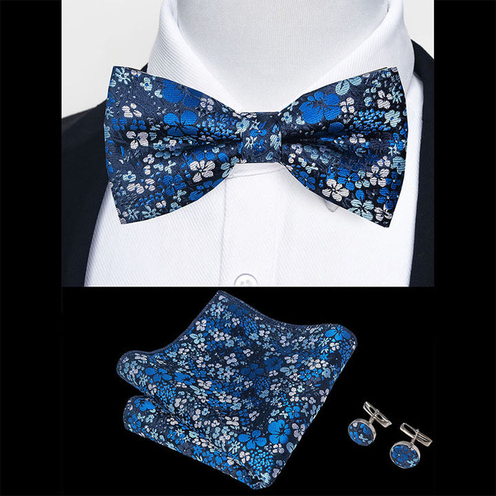 Set da 3 pezzi con papillon in tessuto testurizzato, gemelli e fazzoletto da taschino da uomo - image 87