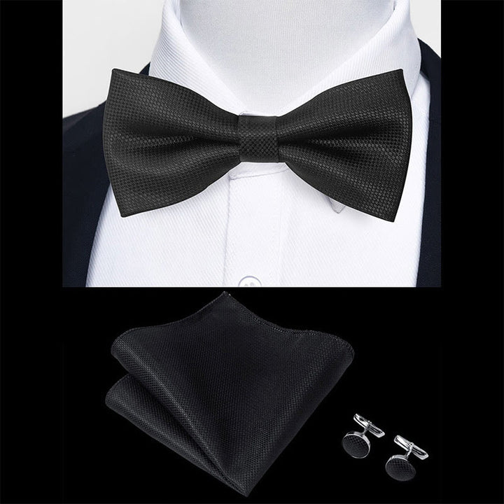 Set da 3 pezzi con papillon in tessuto testurizzato, gemelli e fazzoletto da taschino da uomo - image 5
