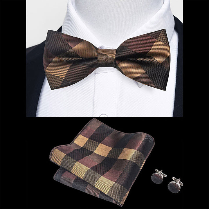 Set da 3 pezzi con papillon in tessuto testurizzato, gemelli e fazzoletto da taschino da uomo - image 55