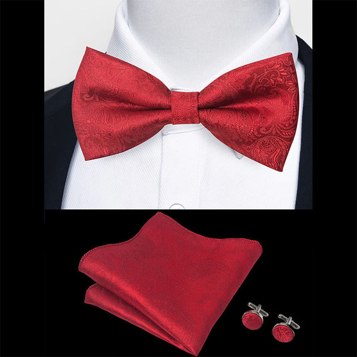 Set da 3 pezzi con papillon in tessuto testurizzato, gemelli e fazzoletto da taschino da uomo - image 37