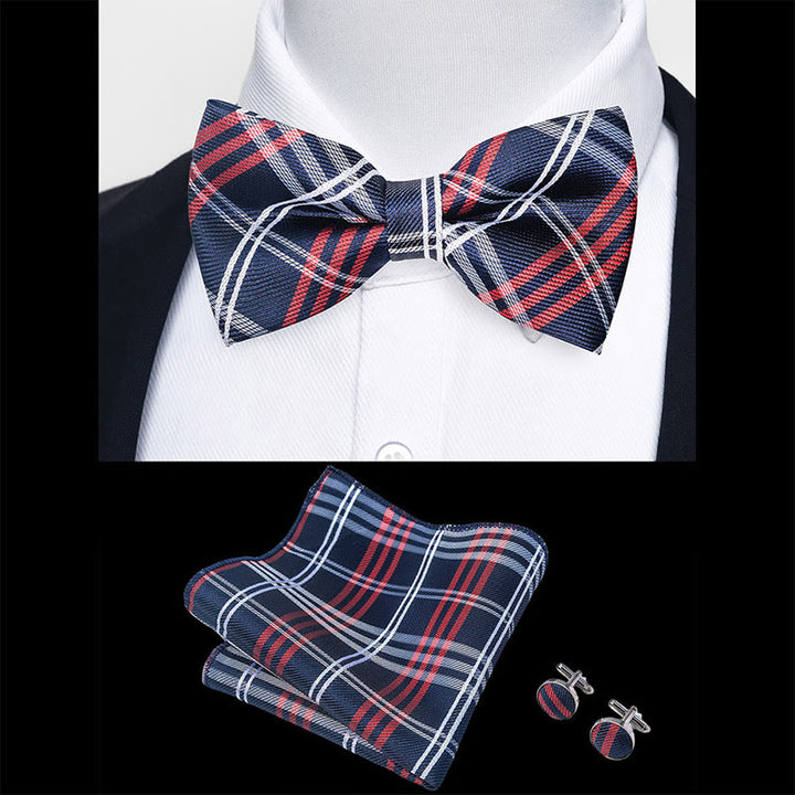 Set da 3 pezzi con papillon in tessuto testurizzato, gemelli e fazzoletto da taschino da uomo - image 99