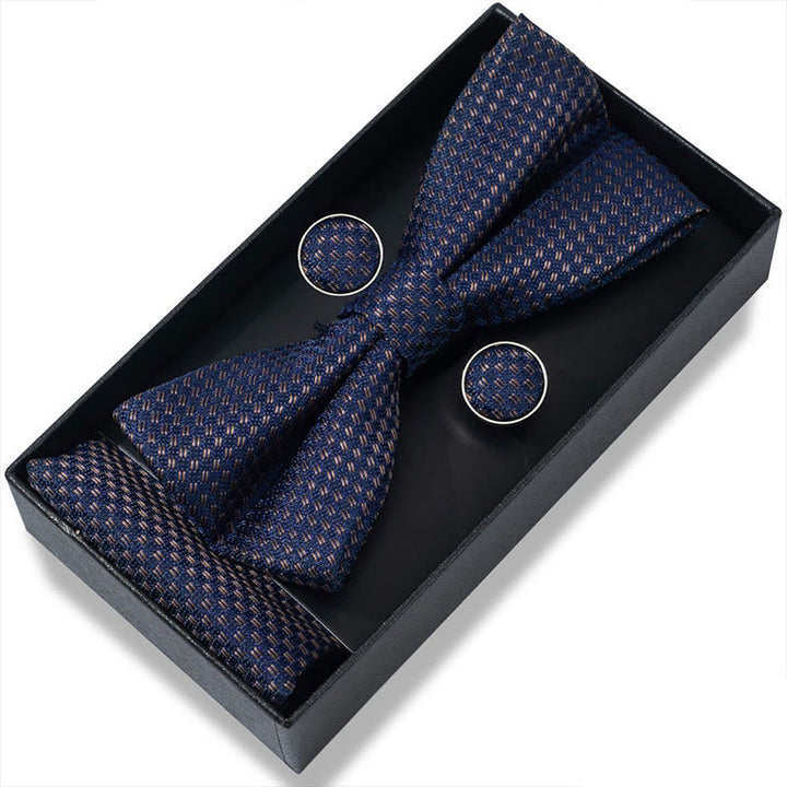 Set da 3 pezzi con papillon in tessuto testurizzato, gemelli e fazzoletto da taschino da uomo - Stile n. 4 - image 6